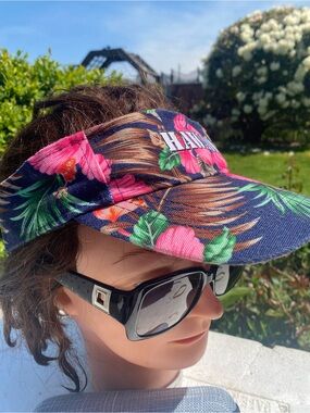 Hawaii Floral Navy Visor Tropical Women's Sun Visor Size One